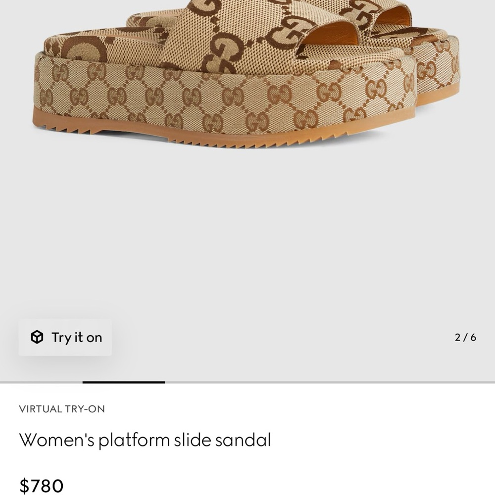 Gucci Tan Monogram Platform Slides - image 7